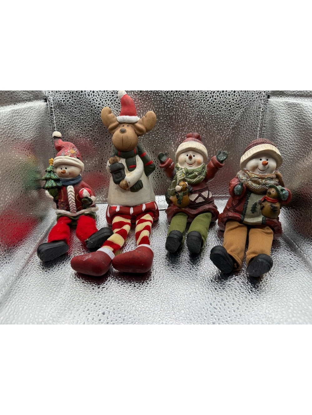Set of 4 Christmas Holiday Sitting Figurines - Snowmen and Reindeer
